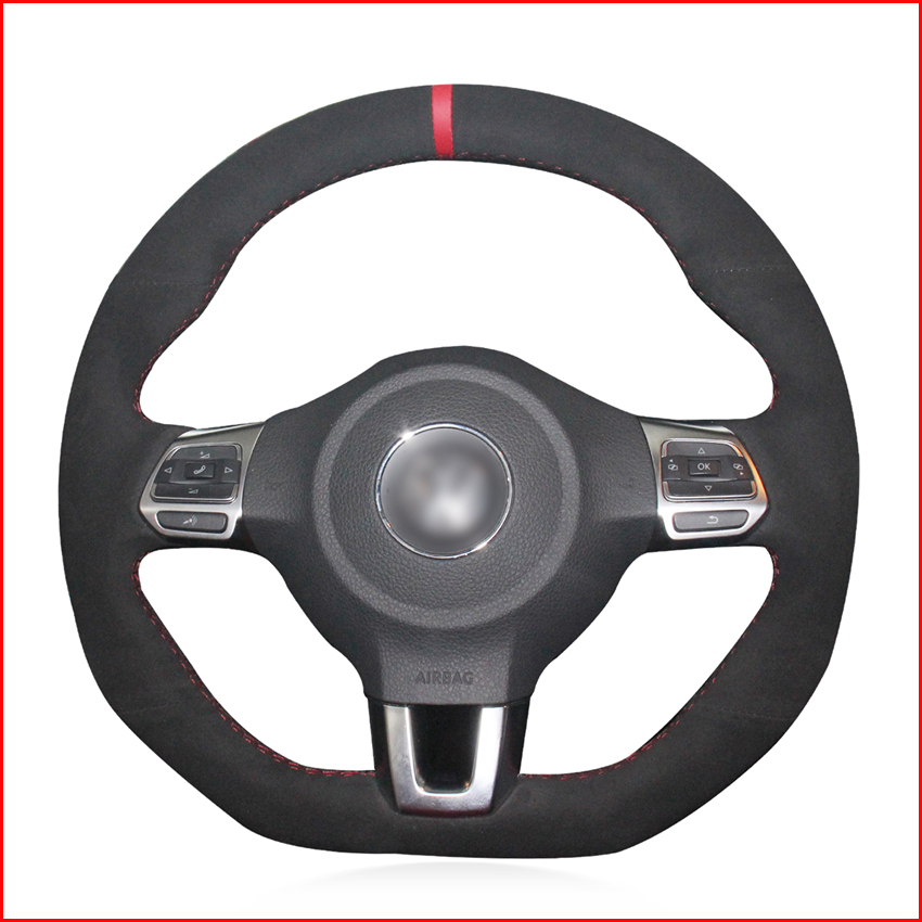 

Black Suede Hand Sew Steering Wheel Cover for Volkswagen Golf 6 GTI MK6 VW Polo GTI Scirocco R Passat CC R-Line 2010 Accessories