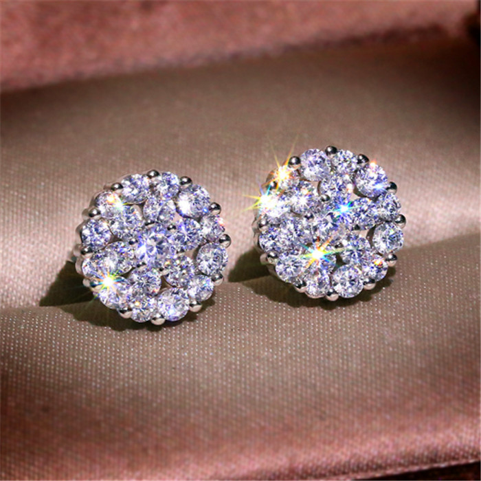 Designer female new 18K white gold female diamond earrings white fashion white copper zircon earrings luxury jewelry earrings
