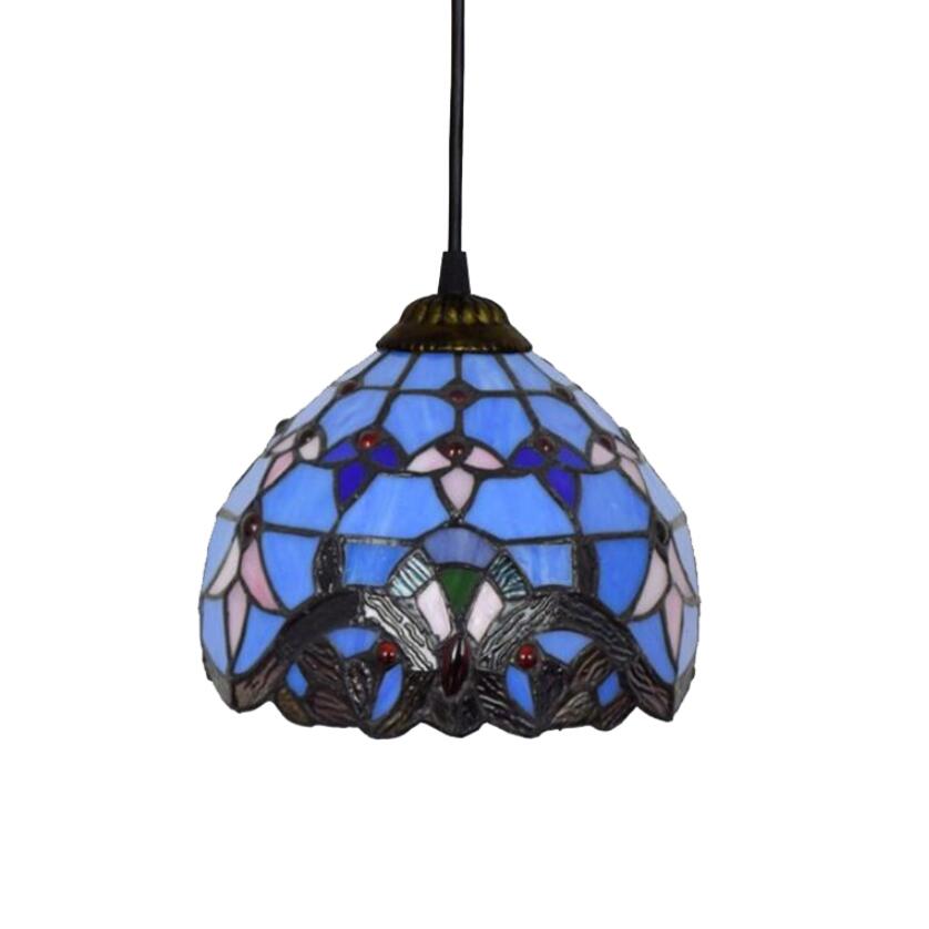 

Blue Pendant Light Baroque Mediterranean Creative Tiffany Pendant Stained Glass Lights Balcony Corridor Glazed Pendant Lamps 20cm 8 Inch