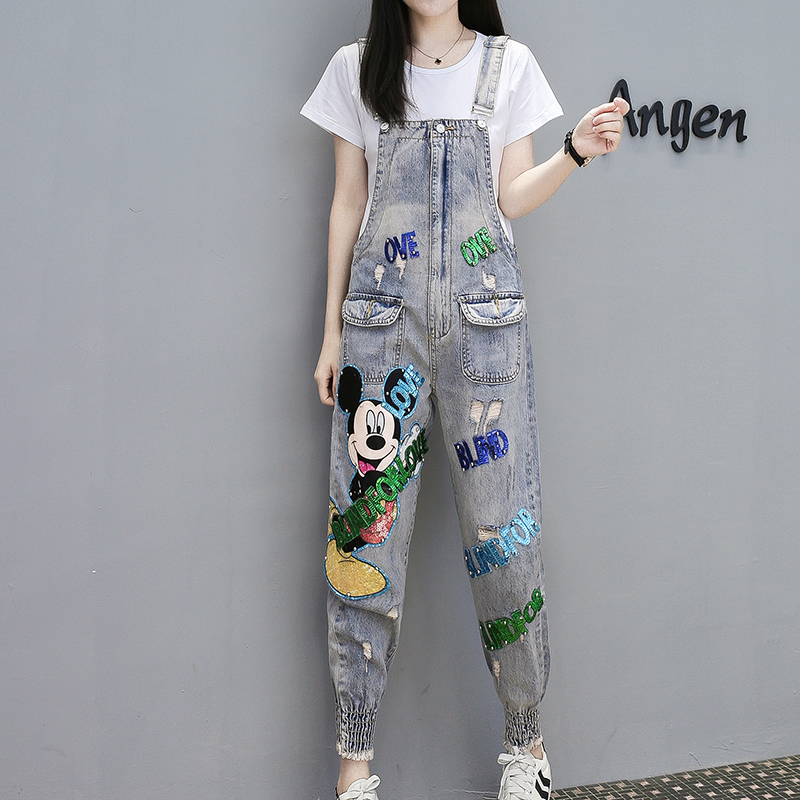 

Flowers European Fashion Sequins Denim Overalls ShuHua65, Floral