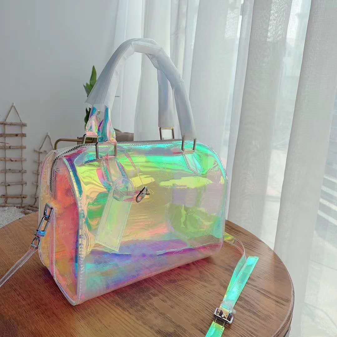 

ysiykiy Designer Handbags Classic Luxury Laser Flash PVC Duffle Bag Brilliant Colour Luggage Travel Bag capacity handba clear