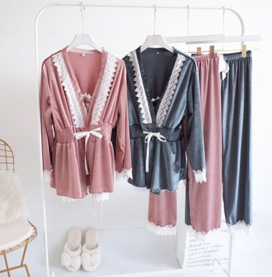 

SILKBEUTY Women's Pajamas Suit Comfortable Long Sleeved Pants Three Pieces Sleepwear Winter Keep Warm Sexy Pajamas Suit