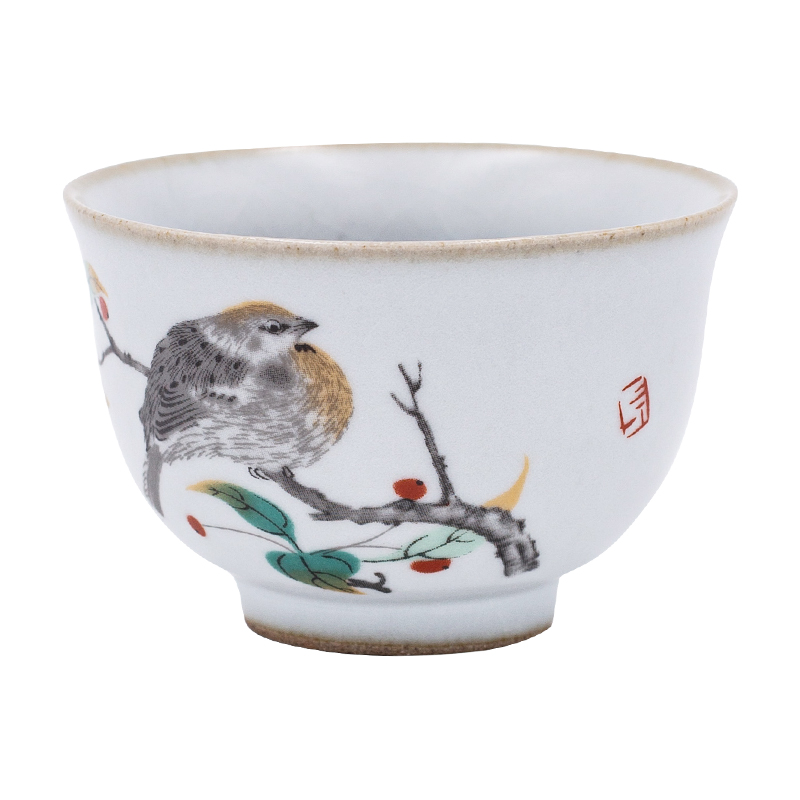 

Kiln Retro Vintage Tea Cup Gardon Bird Mug Ruyao 100ml Porcelain Handpainted Teacup Tea Service Pigmented Tea Bowl Drinkware