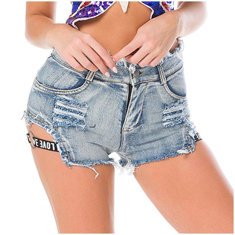 

New Hot Sexy High Waist Bodycon Denim Ripped Hole Short Jeans Mini Club DJ Dance Shorts Plus Size #35, Black