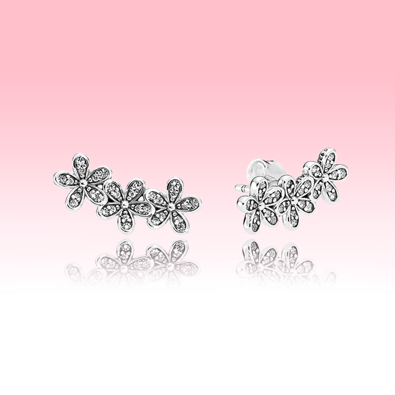 Shining Daisy Stud Earrings Authentic 925 Sterling Silver designer Earrings Women Wedding Party Jewelry Diamond flowers earrings with Luxurious R