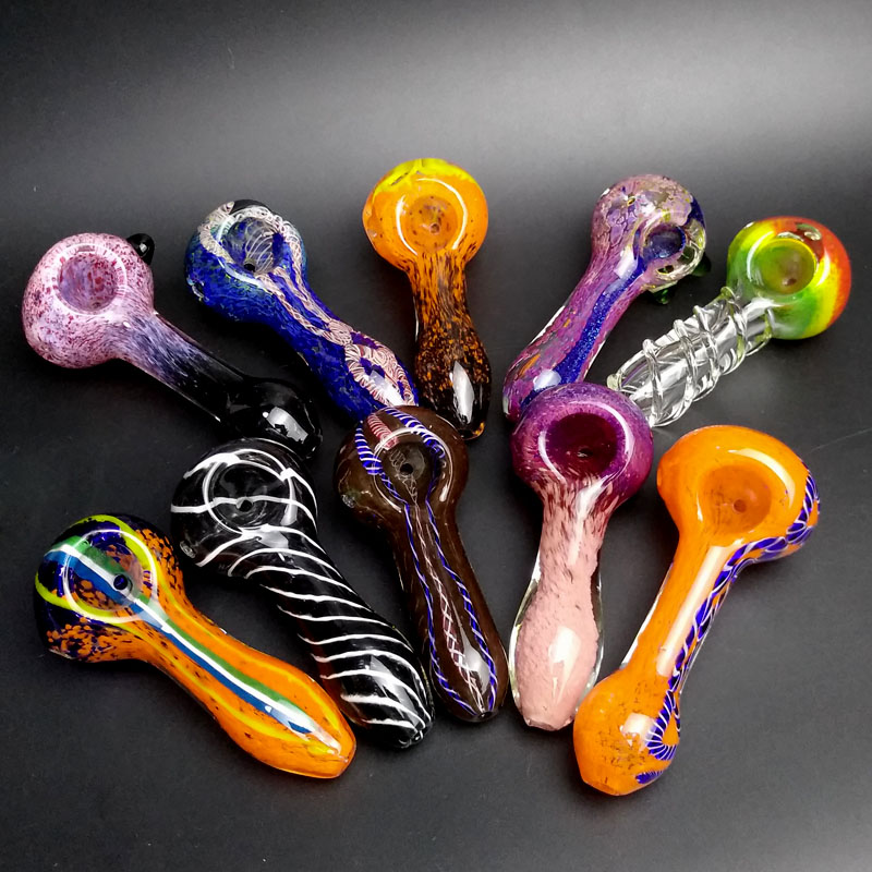 

New Arrival Long Glass Tobacco Pipes Cute Colored Bowl Spoon Mini Heady Colorful Hand Bubblers Pipe for Smoke IN STOCK