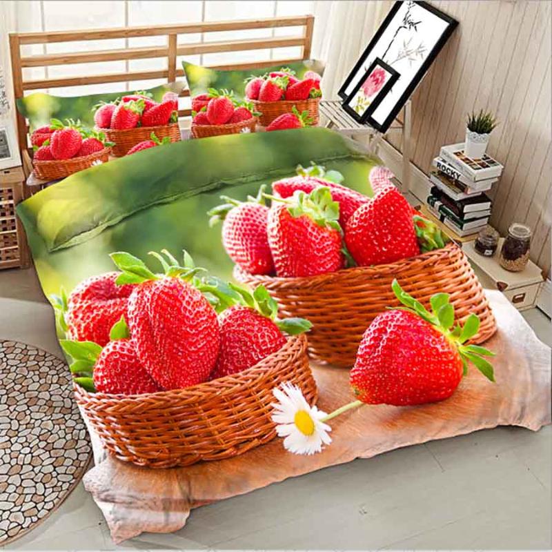 

WOSTAR home textiles strawberry bedding set  full queen king size bed linen 2/3pcs high quality Bedclothes, White