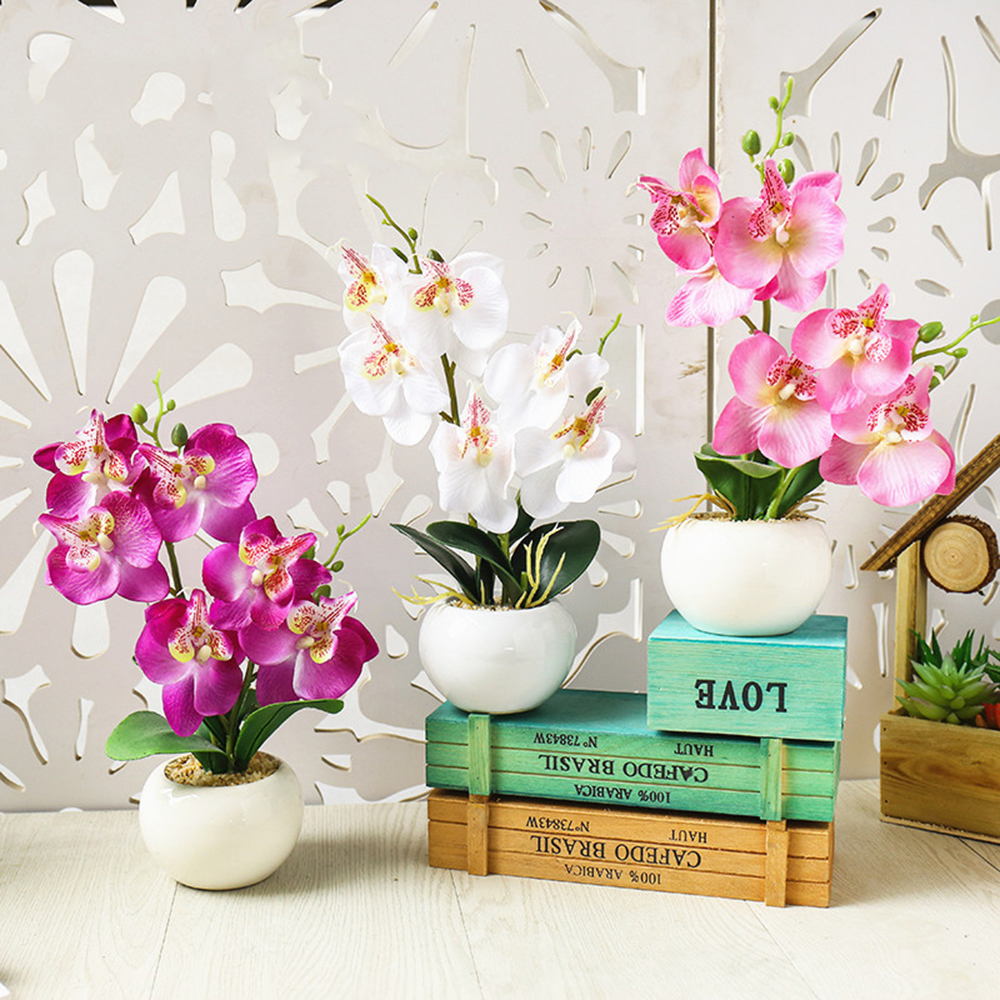 

Double forked Phalaenopsis bonsai (including pots), creative ornaments artificial flowers, Yiwu manufacturers simulation plant