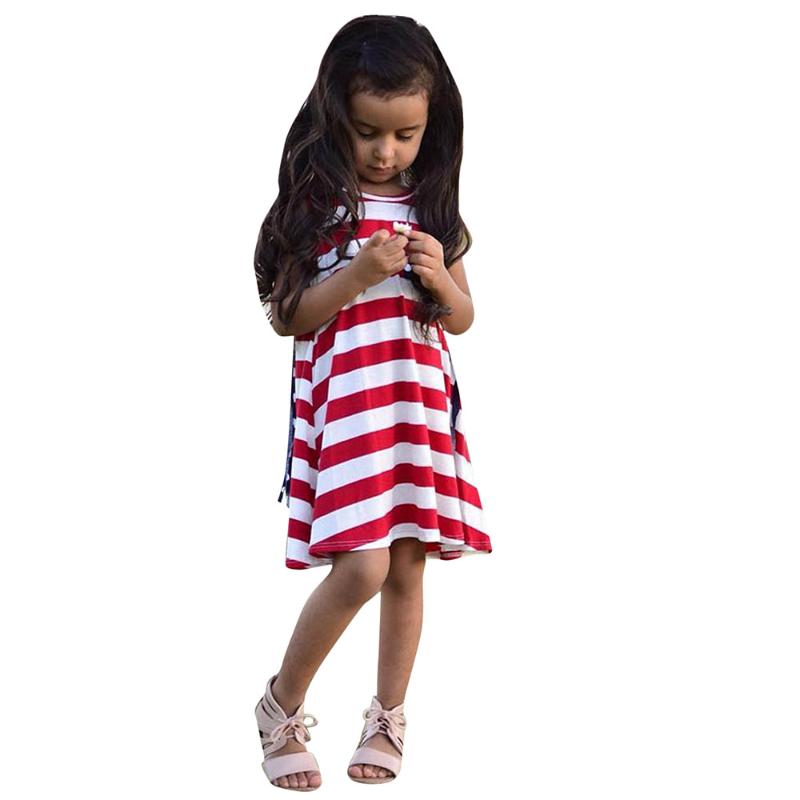

Summer Dress For Girls Toddler Baby Girls Sleeveless Striped Tassel 4th Of July Sundress Kids Fashion Children Clothing, Red