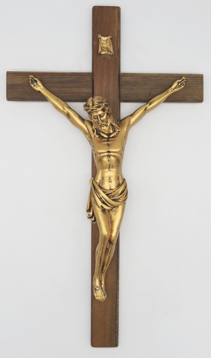 

Hankroi 16.5 Inch Wall Wood Cross Crucifix Hand Painted Resin body of Christ on Carbonized Wood Cross