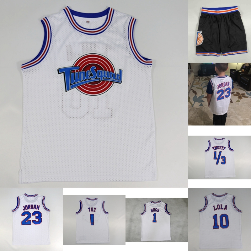 

Youth Kids Space Jam Jersey Shorts 23 Michael Tune Squad Looney Tunes 1 Bugs Bunny 10 Lola Bunny Taz ! Tweety Bird 2 Daffy Duck Sitiched, 1/3 white