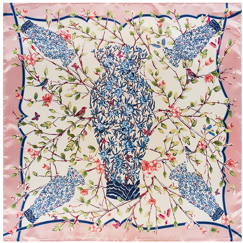 

Fashion- new high quality Silk Scarf 90cm*90cm Green Vase Branches Camellia Ms. Silk scaves fast ship
