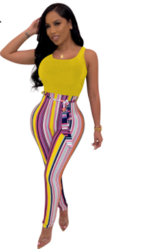 

Vertical Striped Spliced Bandage Jumpsuit Women High Waist Sleeveless Club Party Romper Summer Belt Skinny One Piece Body Femme, Black