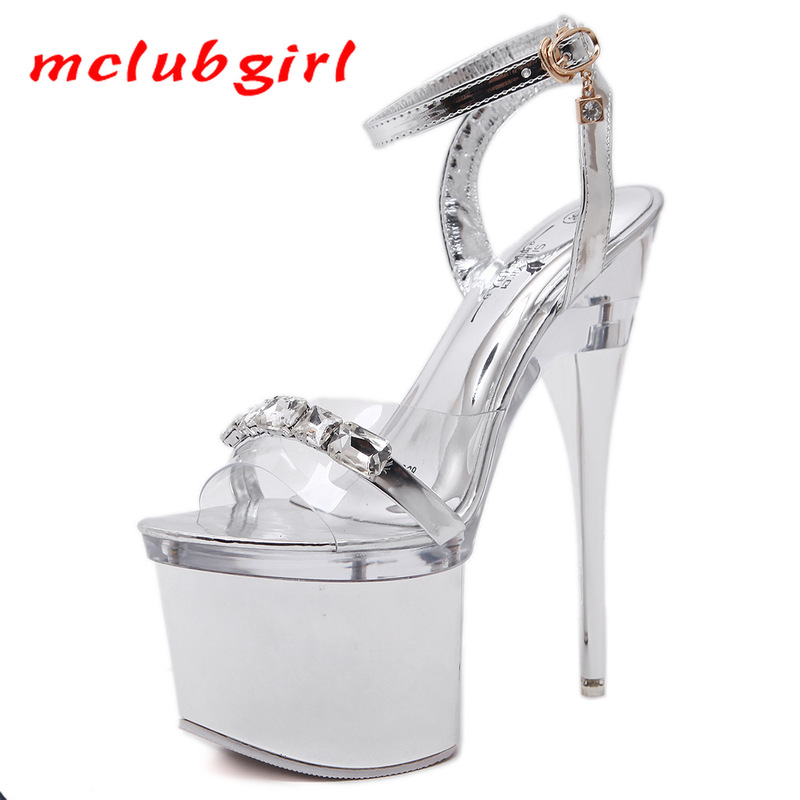 

Mclubgirl Sexy Large Ultra-High-Heel Peep-Toe Silver Stiletto Cross Lace-up Sandals Nightclub 43 Large Size Sandals LFD, 18cm-10368