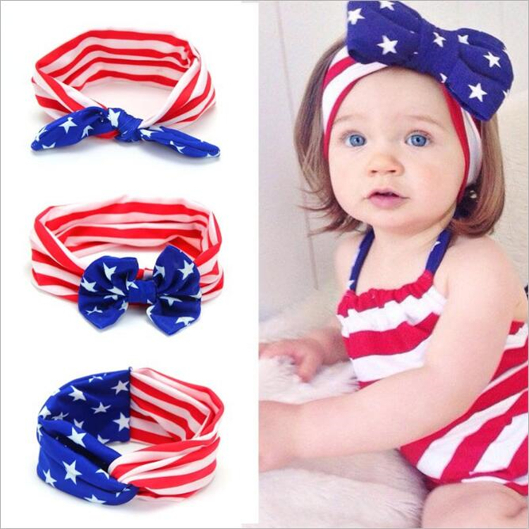 

4th of July us Independence Day Baby star stripe national flag bowknot Headbands 3 Design Girls Lovely Cute American flag Bandanas DHL FJ353, #03