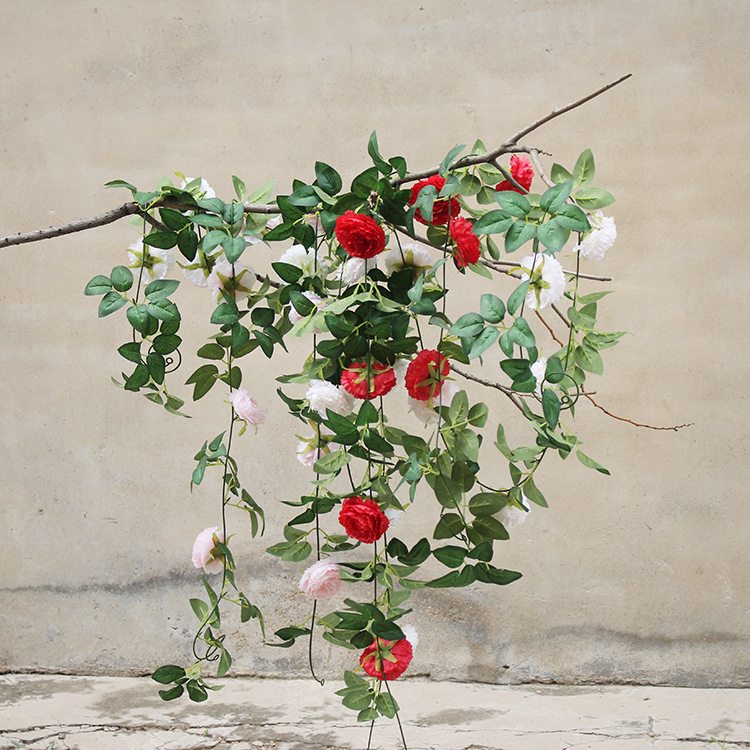 

Simulation Ocean Peony Rattan Flower Wedding Artificial Flower vine wreath Living Room Decoration Fake vine Flower wreath door, Big red