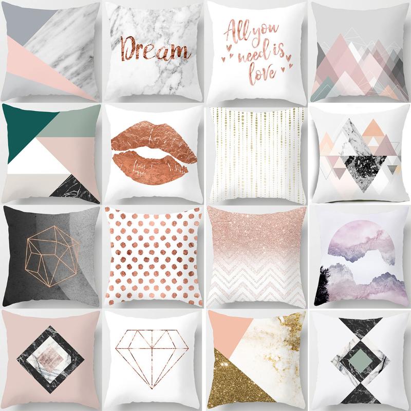 

Pink Throw Pillow Case Marble Pattern Geometric Sofa Cushion Cover Peach Skin Pillowcase Bedroom Home Decorative Pillow Covers, 10