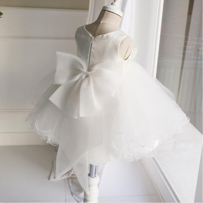

White New Baby Girl Dresses for Birthday Knee Length Puffy Tulle Little Princess Clothes Party Baptism Dress Special Occasion