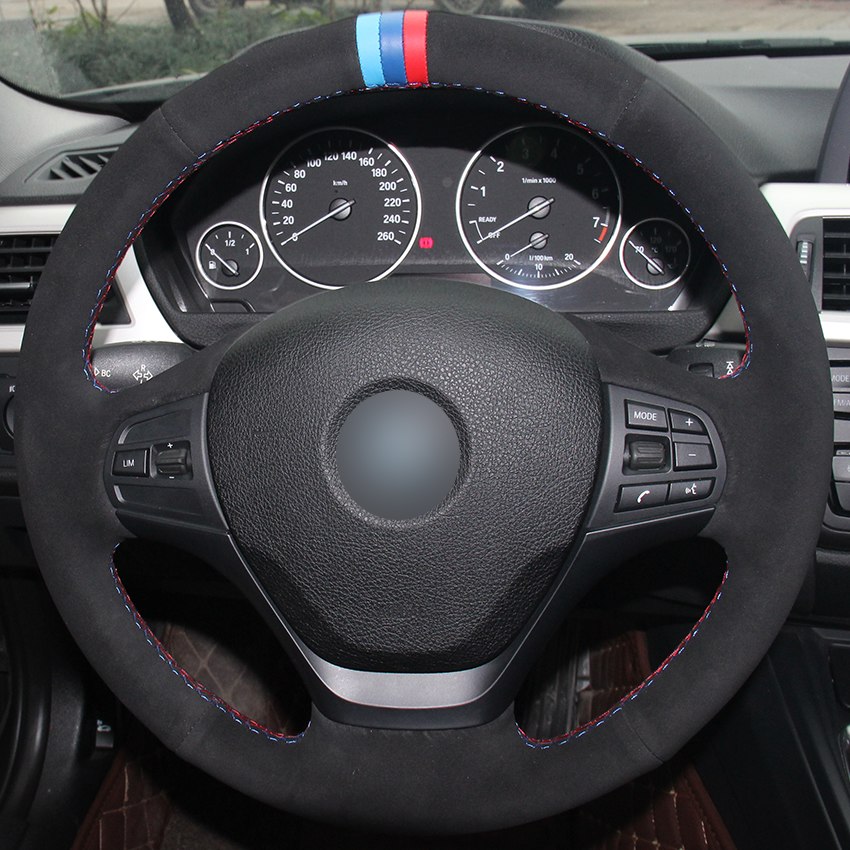 Black Suede Light Blue Blue Red Marker Car Steering Wheel Cover for BMW F30 316i 320i 328i-image-441802847