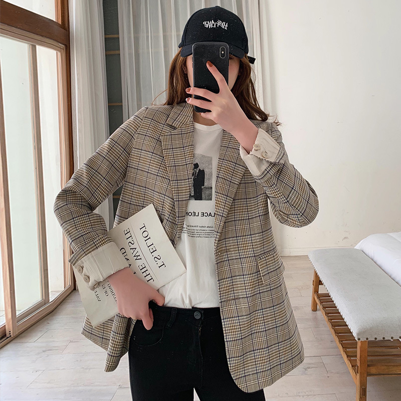 

Spring 2020 New Women's Body Suit Casual Suit Business Long-sleeved Jacket Women Blazer Dress, Lattice