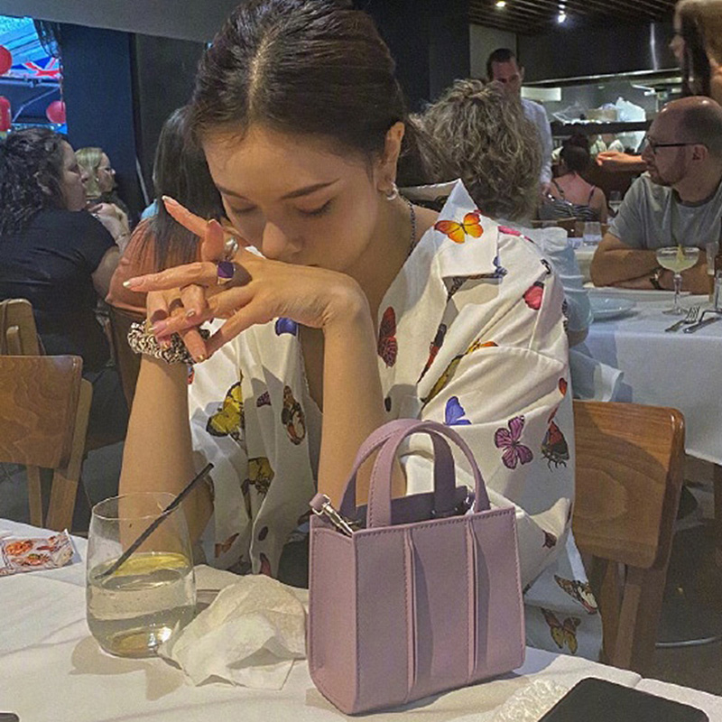 

2020 Purple Small Tote Bag Simple Square Women Leather Handbags Mini Messenger Bags Patchwork Shoulder Bag, Pink