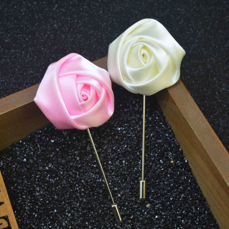 

10Pieces/Lot Handmade Ribbon Rose Flower Men's Suit Brooch Wedding Corsage Party Prom European Style Groom Boutonniere Flowers, M15