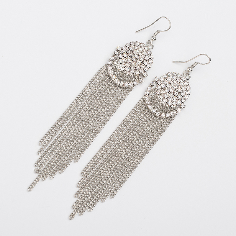 

Luxurious Exceed Zambia Temperament Long Tassels Diamond Ol Earrings Joker