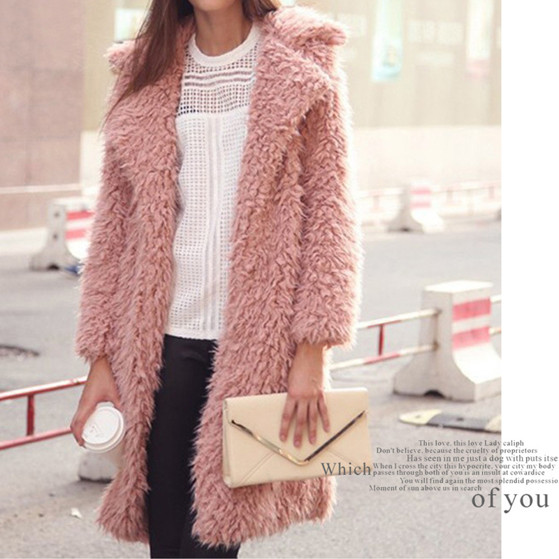 

Fleece Jackets Lady Top Coat Long Sleeve Winter Warm Lapel Medium Length Solid Color Cardigan Office Women Wool Blends Full Tops, White