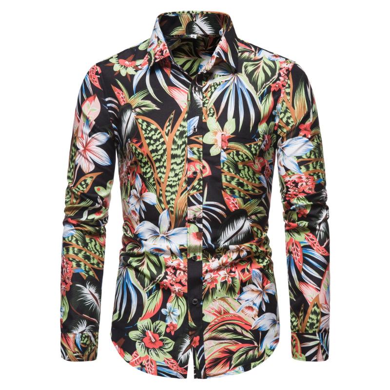 

CYXZFTROFL New Arrived Mens Hawaiian Shirt Male Casual Camisa Masculina Printed Beach Shirts Long Sleeve Dress Shirt For Men Y06