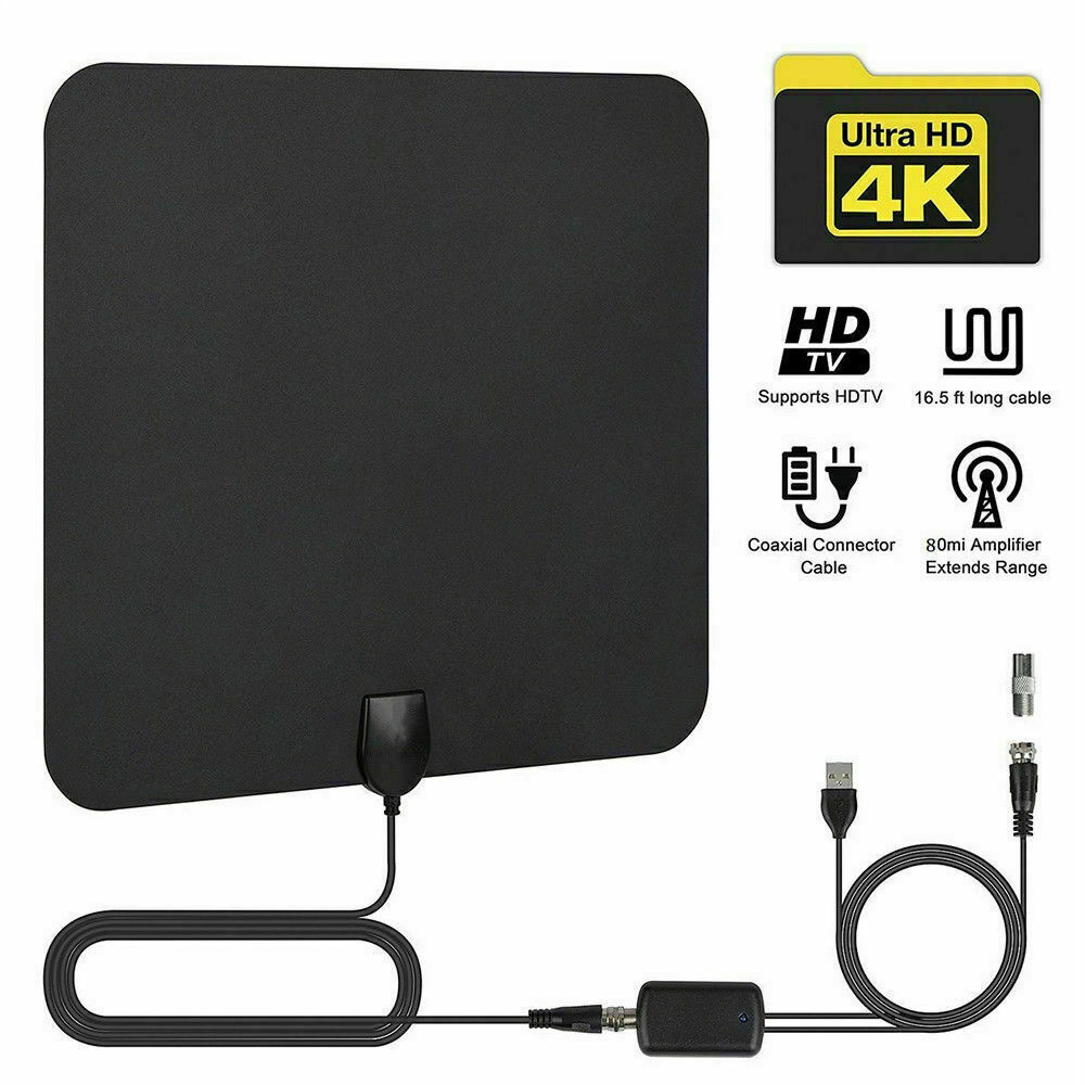

HDTV Antenna TV Digital HD 80 Mile Range Skywire TV Indoor 1080P 4K 16ft Coax Cable Easy Installation High Reception Amplified