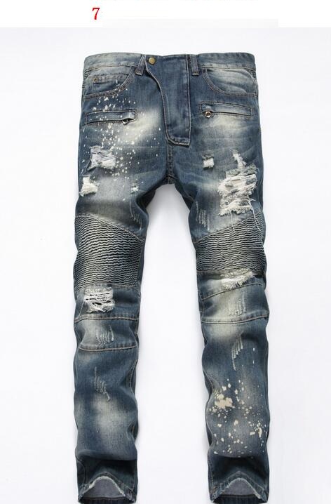 

Men Distressed Ripped Jeans Fashion Designer Straight Motorcycle Biker Jeans Causal Denim Pants Streetwear Style mens Jeans Cool
