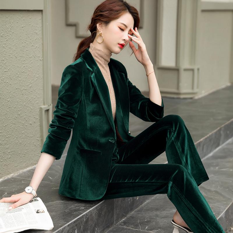 

Fashion fall autumn winter new pants suit women casual 2020 long sleeve blazer and pant 2 piece set green black red purple blue, Pant suit 7