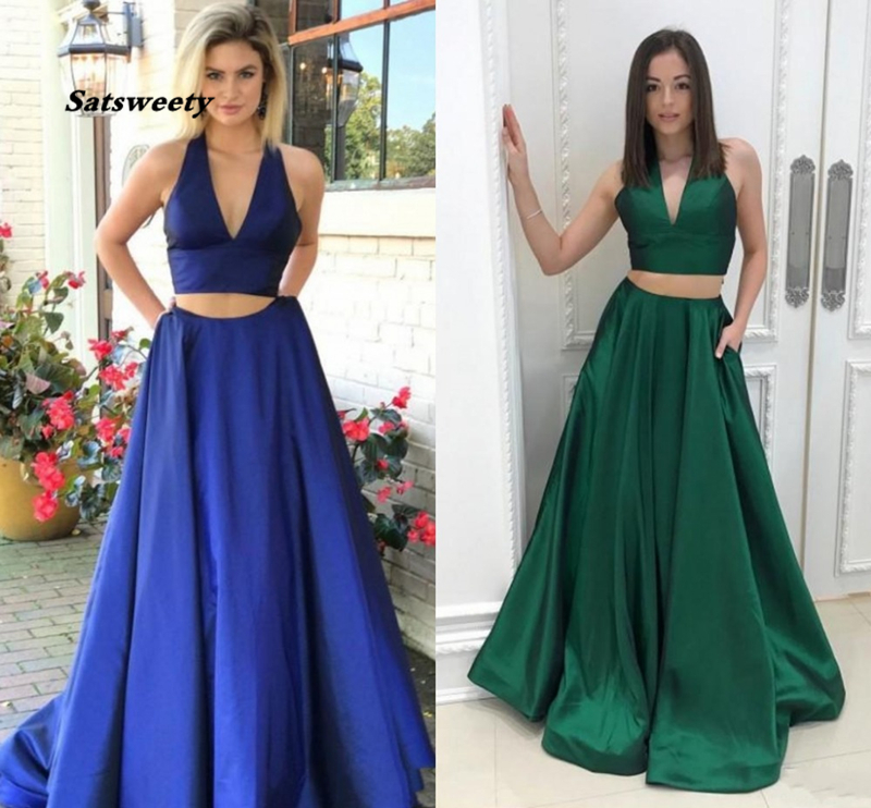

Newest Two Pieces Prom Dress Sexy Deep V Neck Special Occasion Dresses Evening Party Gowns Vestido de Festa, Purple