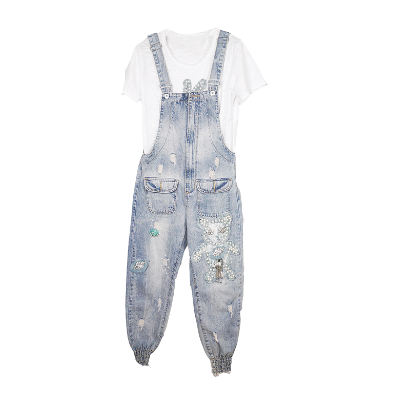 

Beige European Fashion Sequins Denim Overalls ShuHua59