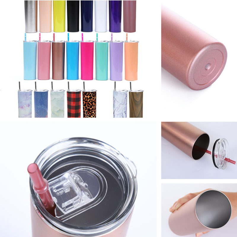 

20oz Skinny Tumbler Stainless Steel Vacuum Insulated Straight Cup Coffee Mug Glasses with Lids and Straw Beer Mugs 25pcs T1I2030-2, As picture