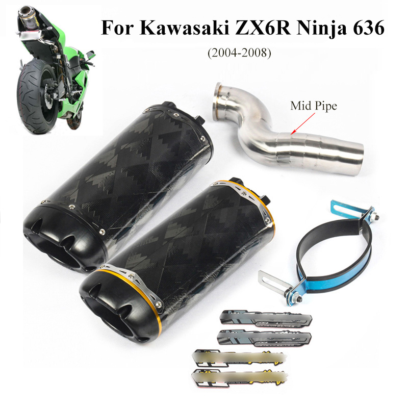 

Motorcycle Exhuast System Muffler Pipe Tips Middle Link Tube Slip On For Ninja ZX6R ZX636 2004-2007 2008 Escape Exhaust