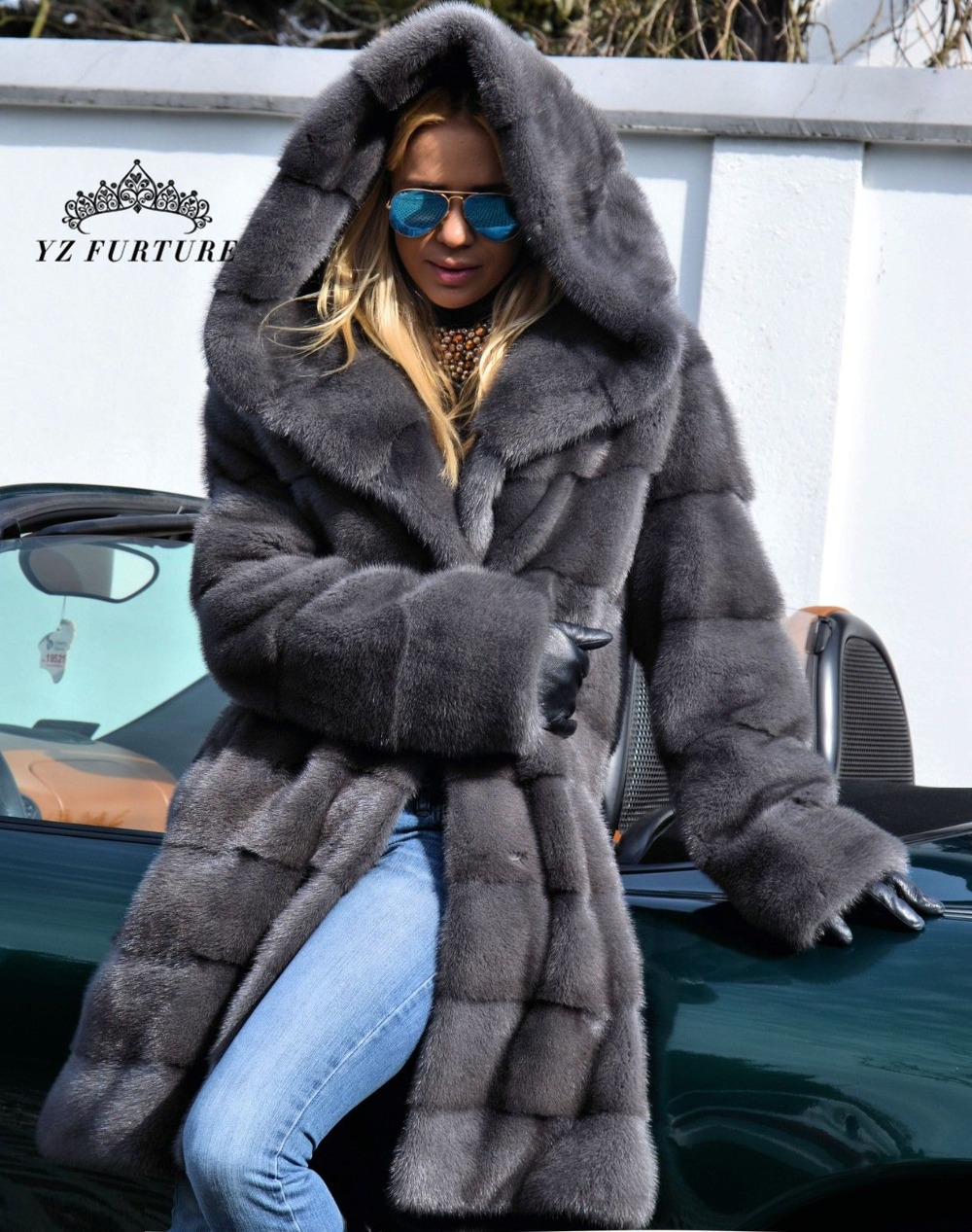 

2019 New Fashion Mink Fur Coat For Women Real Fur Coats & Jackets With Hoods Nature Full Pelt Mink Outerwear Overcoats MKW-119 LY191225, Black