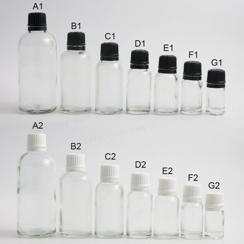 

12 x Empty Clear Glass Essential Oil Container With Tamper Evident Cap PE Reducer 5ml 10ml 15ml 20ml 50ml 100ml