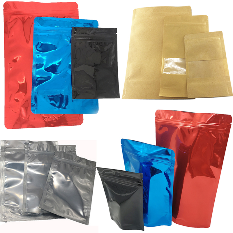 

OEM Empty Plastic Mylar Bags Aluminum Foil Zipper Lock stand up Pounch Packaging Bag for Long Term Flower Food Storage Protection Resealable