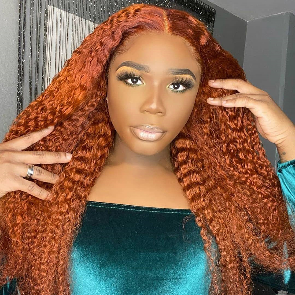 Ginger Orange Colored Human Hair Wigs Pre Plucked 13X6 Curly Free Part