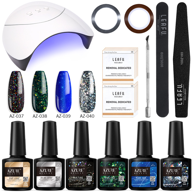 

Beauty 14Pcs/Lot 36W Led Lamp Nail Art Tools Manicure Set Semi Permanent Led Gel Hybrid Nail Varnish Base Top Coat Kits