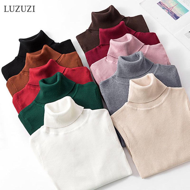 

LUZUZI 2020 autumn winter Women Knitted Turtleneck Sweater Casual Soft -neck Jumper Fashion Slim Femme Elasticity Pullovers, Red