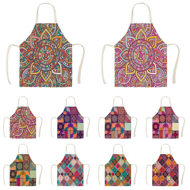

Kitchen Apron Sketch Bible Mandala Middle East Armenia India Sleeveless Cotton Linen Aprons for Women Home Cleaning Tools WQ840