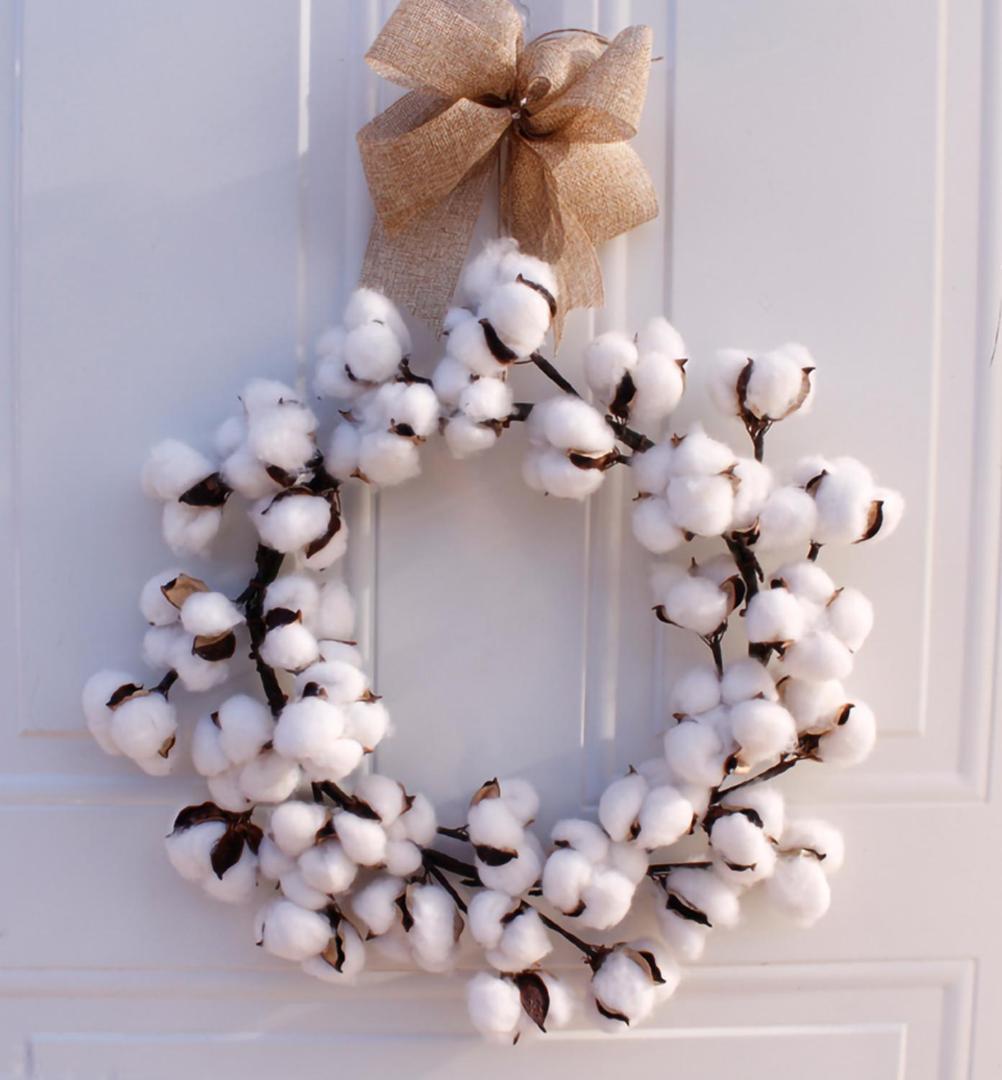 

Wreaths Real Cotton Wreath Farmhouse Decor Christmas Vintage Wreath Home Decoration 14 Inch