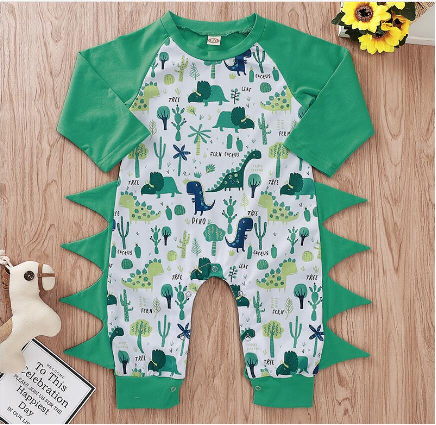 

Boy O-Neck Long Sleeve Dinosaur Romper Baby Dinosaur Jumpsuit Infant Cartoon Clothes One Piece ZHT 284, As picture
