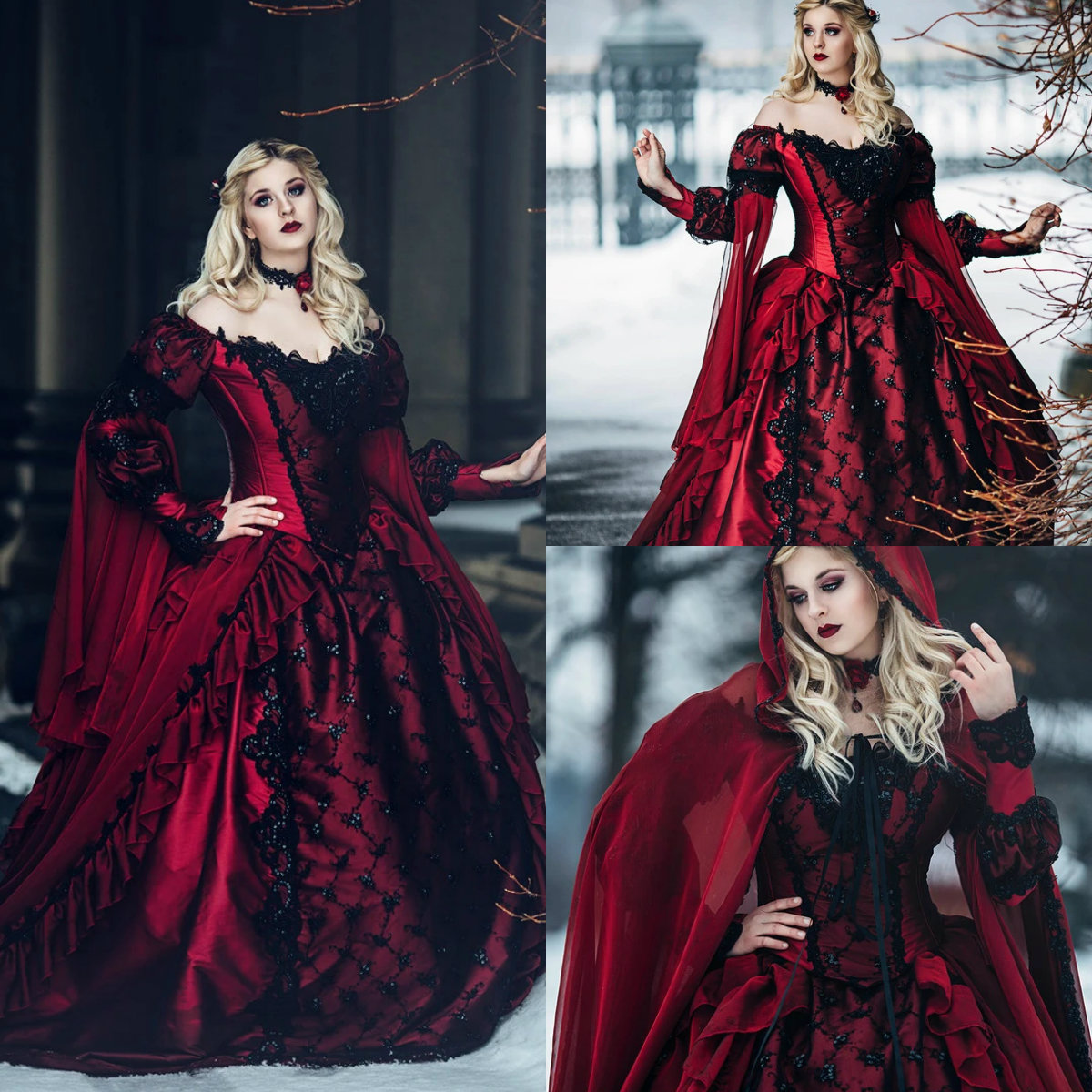 

Gothic Wedding Dresses Off Shoulder Long Sleeves Lace Appliques Beads Bridal Gowns 2020 Lace-up Back Sweep Train A-Line Wedding Dress, Black