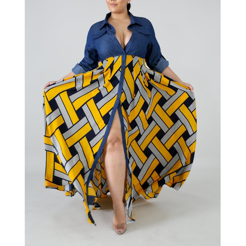 

African Robe Fashion Women Maxi Dress Plus Size Long Sleeve Yellow Plaid Oversize Sexy Spring Autumn High Waist Shirt Dresses, Red