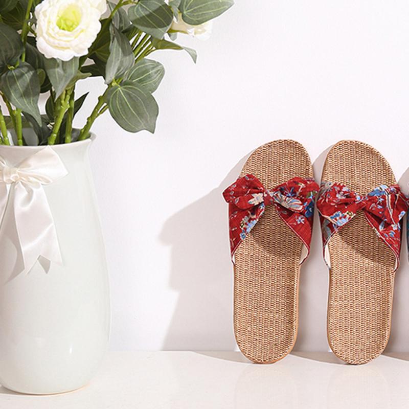 

Women Female Bowknot Flax Linen Flip Flops Beach Shoes Sandals Slipper Cotton Blend Round Toe Slip-On 2020 Shoes Women, Wine red