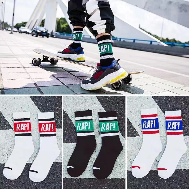 

Fashion Men's & Women's Sock 19SS New Summer Trend Street Casual Sport Style Skateboarding Ins Popular RAP Pattern College Sock, White+red