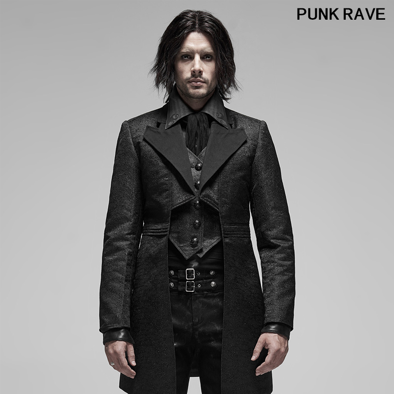 Punk Rave Men Black Vintage Gothic Victorian Trench Coat Party Steampunk Jacket